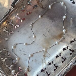 Sterling Silver Genuine Pearl Necklace & Tray Vintage